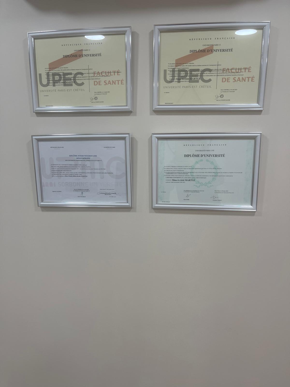 Diplômes universitaires du Dr Martlé